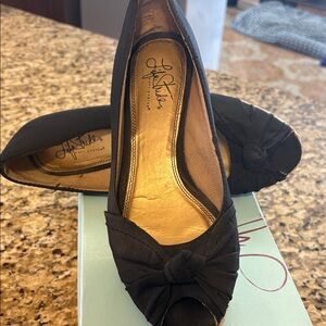 Women’s “Sam Edelman” style Black Espadrille Wedge with braiding detail.